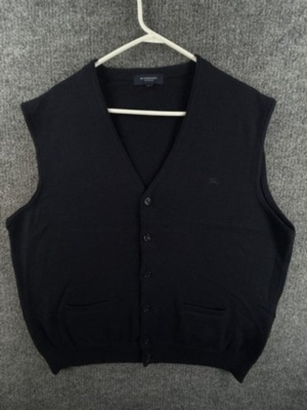 Burberry London Blue 8 Sleeveless Vest Wool Acrylic V-Neck Logo Sweater Solid